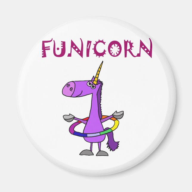 Imã Funny Purple Unicorn com Hula Hoop (Frente)