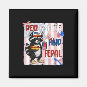 Imã Funny Raccoon 4 De Julho Patriótico Vermelho Branc