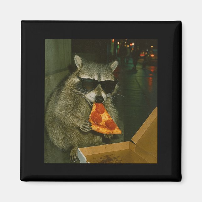 Imã Funny Raccoon Eating Zza Animal Meme  (Frente)