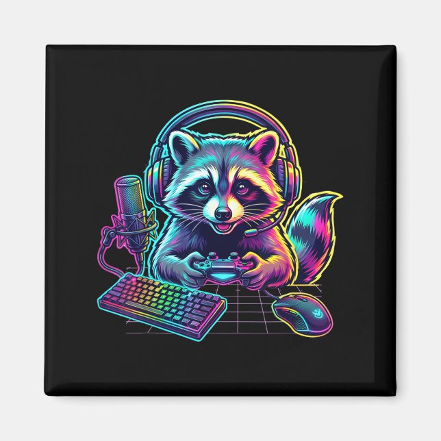 Imã Funny Raccoon Gamer Video Game Gaming Lover  (Frente)