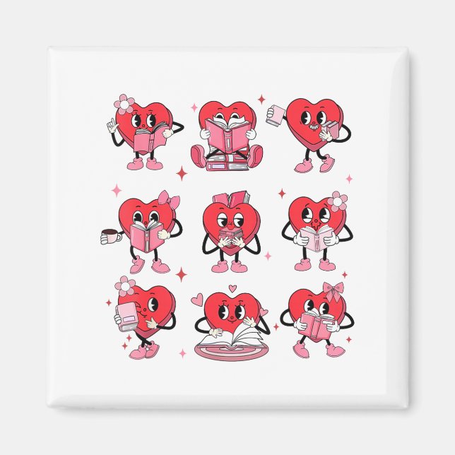 Imã Funny Reading Heart Book Valentines Day Teacher Wo (Frente)