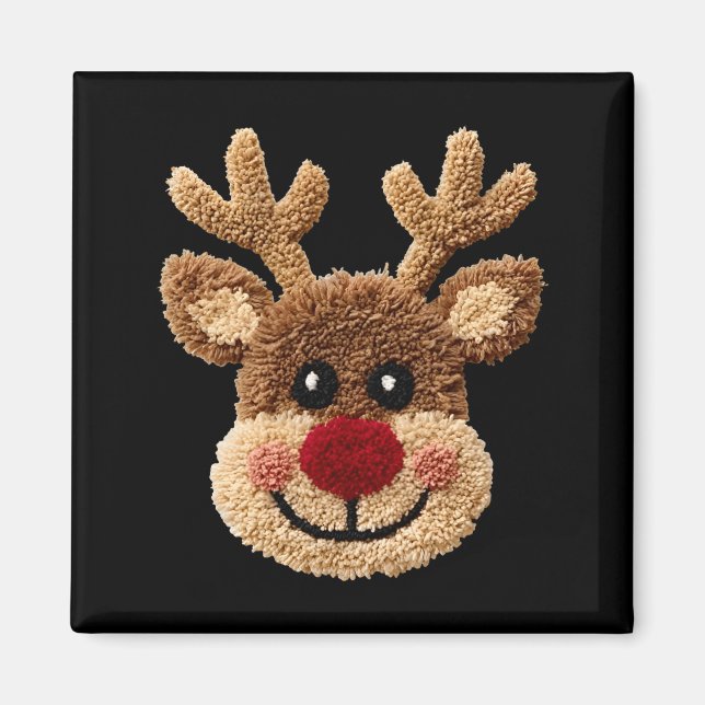 Imã Funny Reindeer Rudolph Crochet Merry Christmas Xma (Frente)