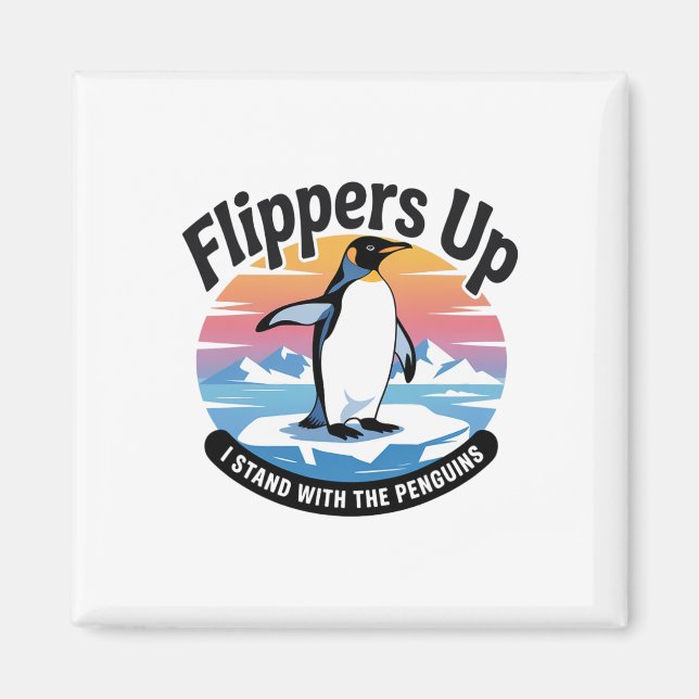 Imã Funny Resiste Pinguins Protestando Contra Tarifas  (Frente)