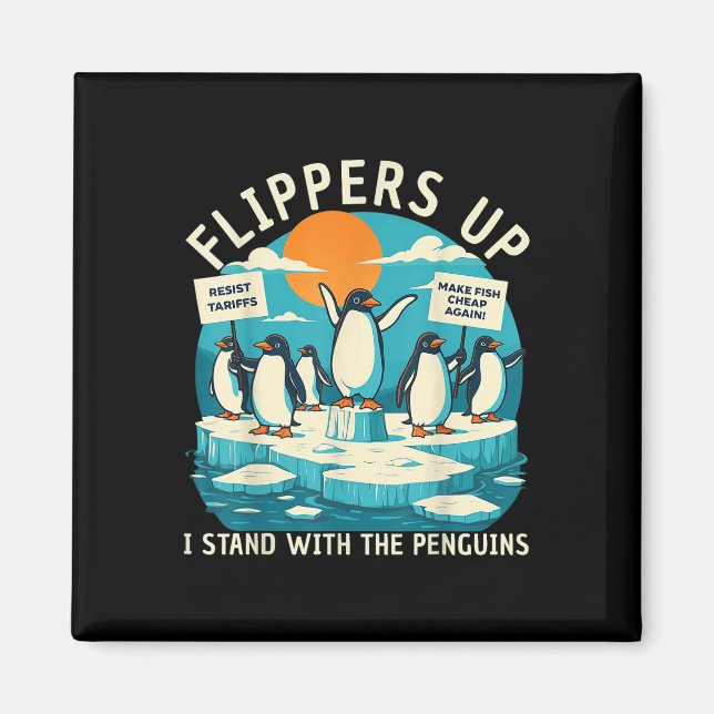 Imã Funny Resiste Pinguins Protestando Contra Tarifas (Frente)