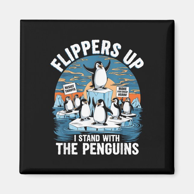 Imã Funny Resiste Pinguins Protestando Contra Tarifas (Frente)