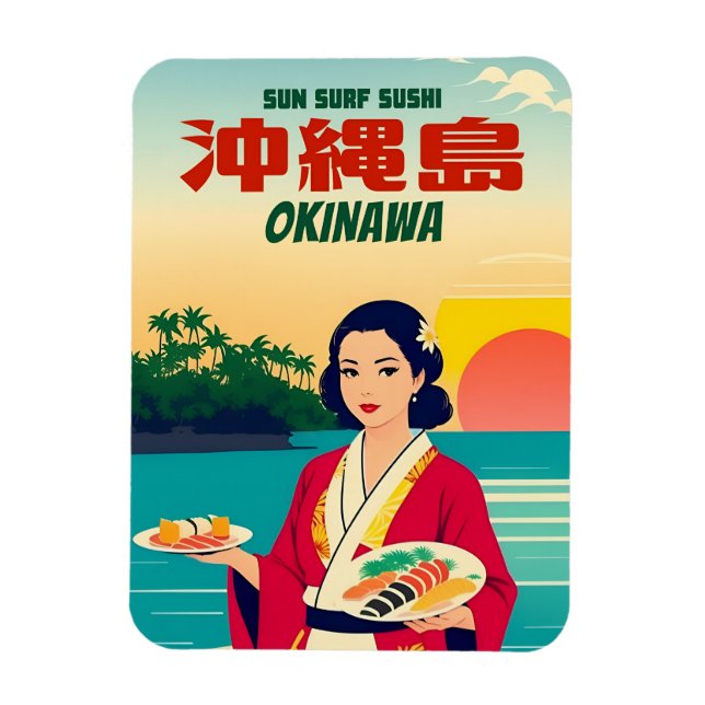 Ímã Funny Retro Graphic Okinawa Japão Sushi Humor (Vertical)