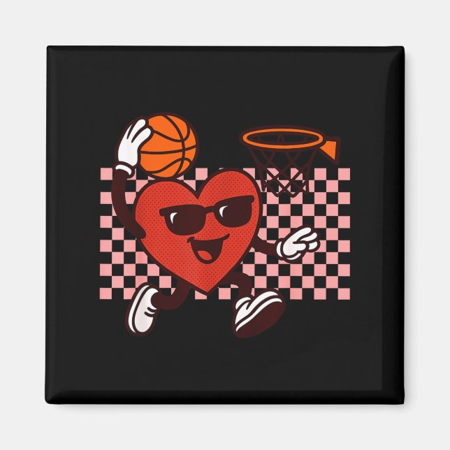 Imã Funny Retro Heart Graphic Basketball Player Kids V (Frente)