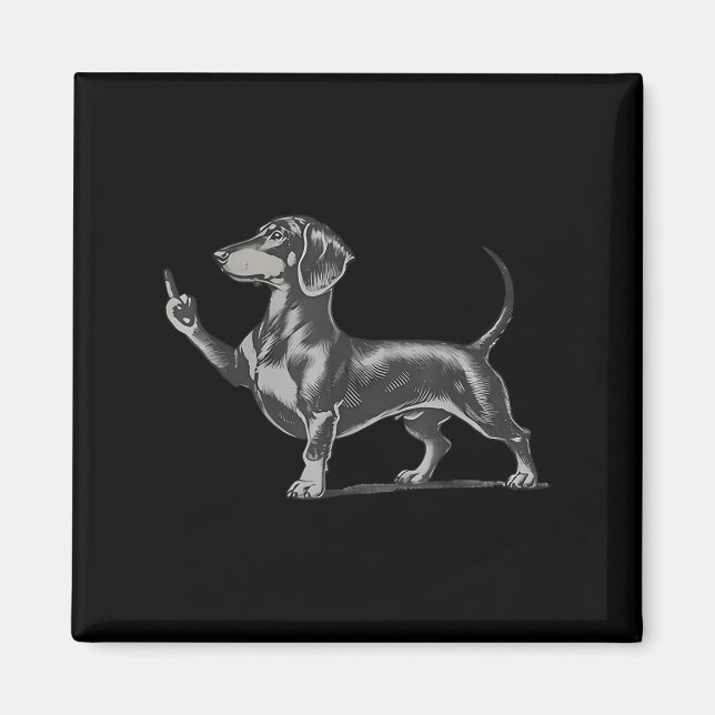 Imã Funny Rude Black Dachshund Dog Meme Middle Finger  (Frente)