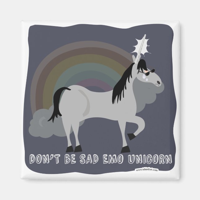 Imã Funny Sad Emo Unicorn (Frente)
