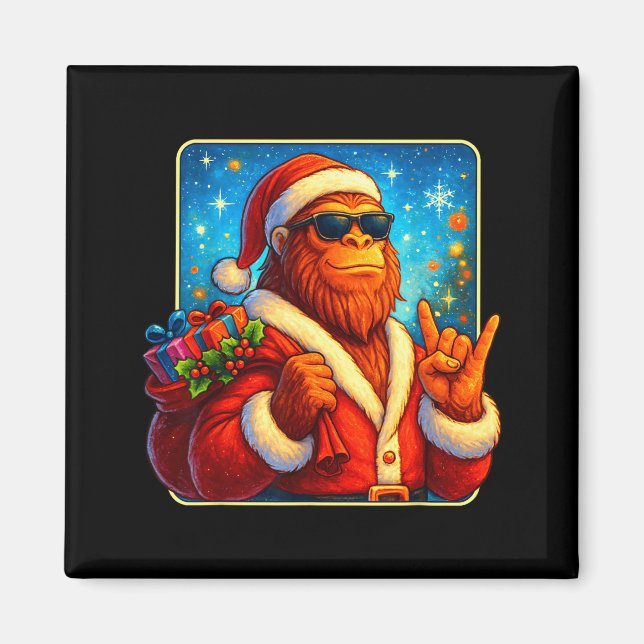 Imã Funny Santa Bigfoot Christmas Sasquatch Xmas Boys  (Frente)
