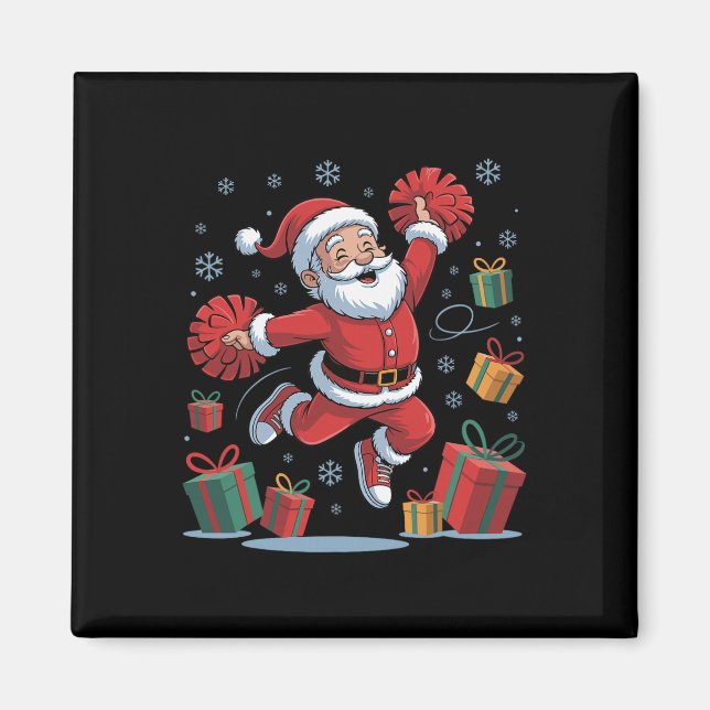 Imã Funny Santa Cheering Cheerleading Christmas Xmas P (Frente)