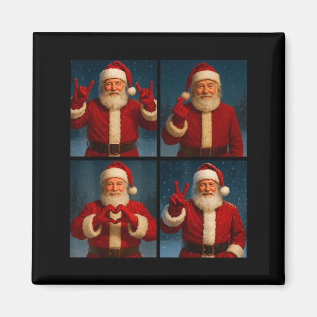 Imã Funny Santa Claus Heart And Peace Sign Retro Chris (Frente)