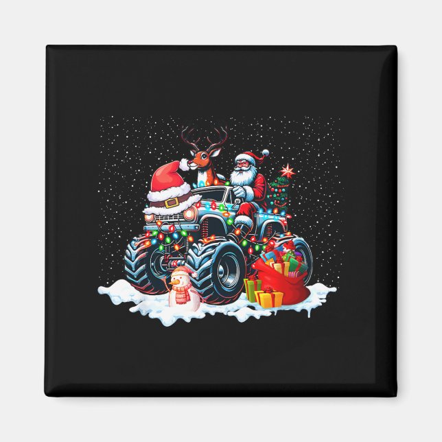 Imã Funny Santa Clause Riding Monster Red Truck Xmas T (Frente)
