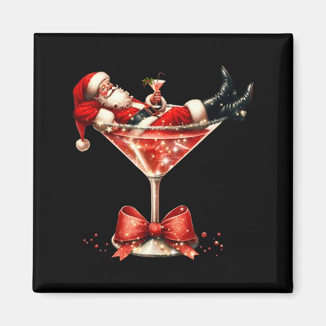 Imã Funny Santa Drinking Martini Christmas Humor Men W (Frente)