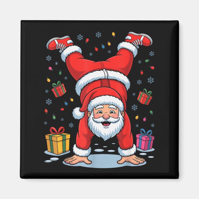 Imã Funny Santa Playing Gymnastics Holiday Christmas X (Frente)