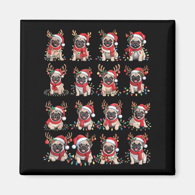 Imã Funny Santa Pugs Christmas Xmas For Women Men  (Frente)