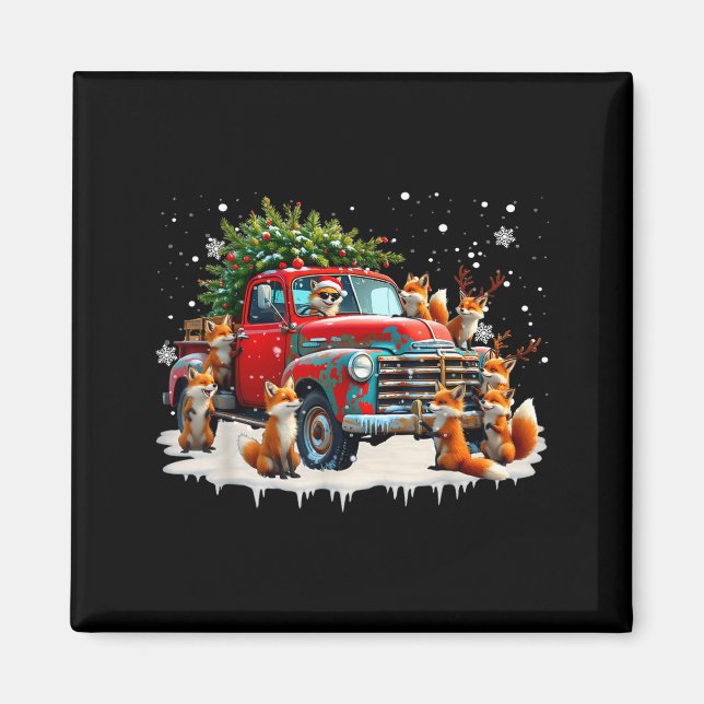Imã Funny Santa Riding Christmas Tree Truck Fox Christ (Frente)