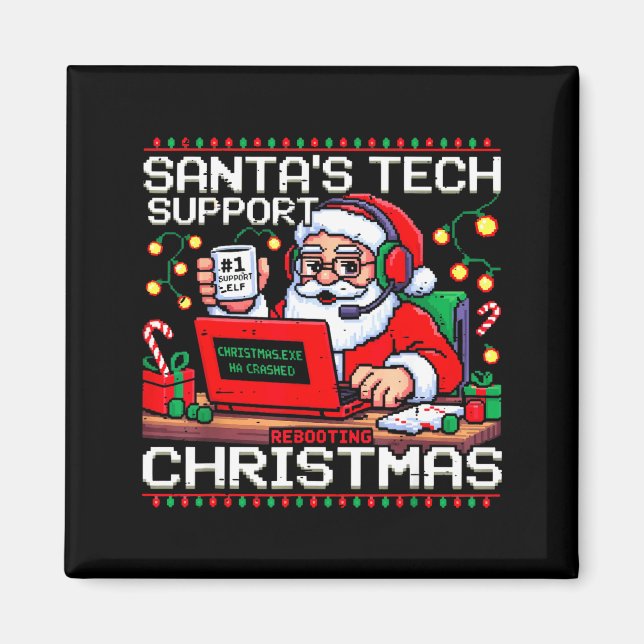 Imã Funny Santa's Tech Suprt Rebooting Christmas Ugly  (Frente)