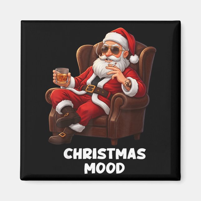 Imã Funny Sarcastic Santa Smoking And Drinking “christ (Frente)