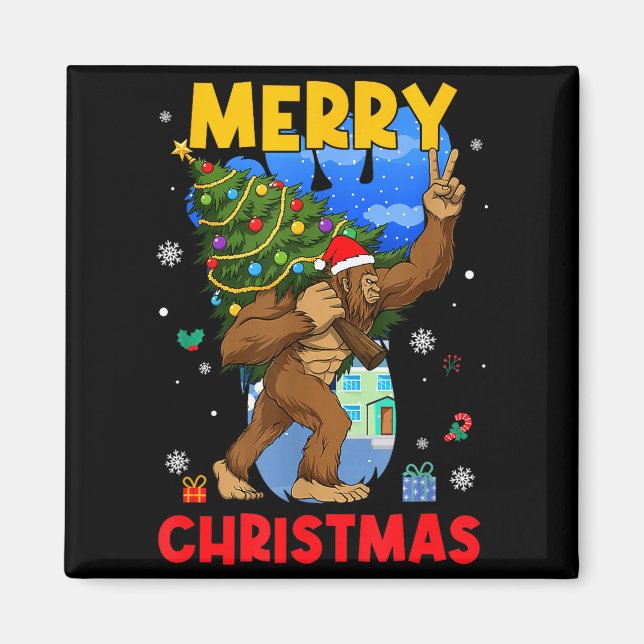 Imã Funny Sasquatch Santa Bigfoot Christmas Tree Xmas  (Frente)