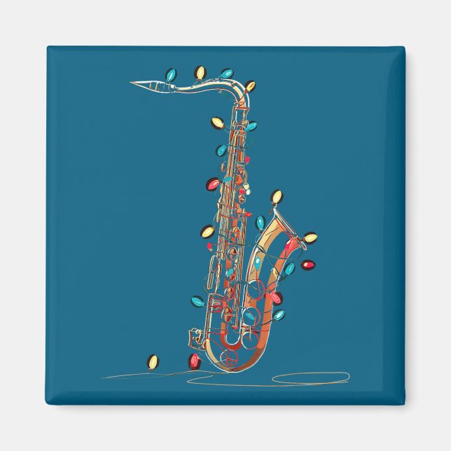 Imã Funny Saxophone Christmas Graphics Lights Lover Pl (Frente)