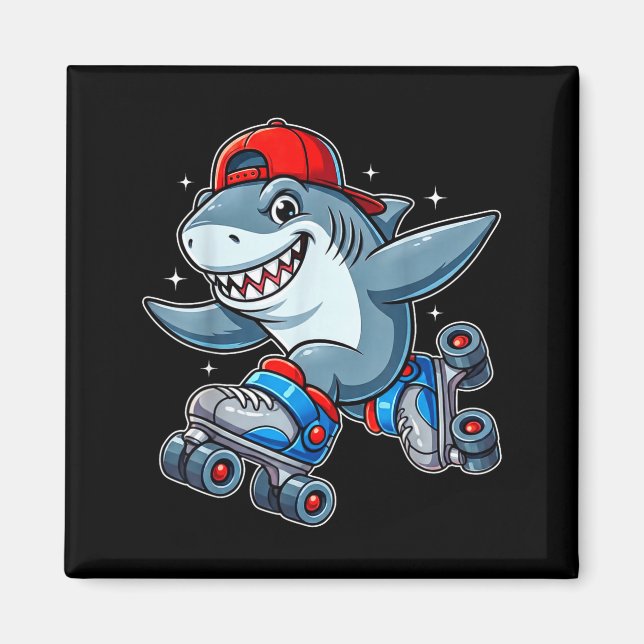 Imã Funny Shark On Roller Skates Cute Cool Skater Anim (Frente)