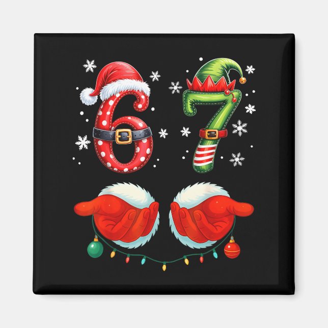 Imã Funny Six Seven 6 7 Meme Christmas Humor Santa Elf (Frente)