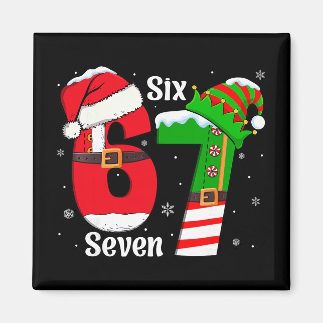 Imã Funny Six Seven 6 7 Meme Gen Alpha Slang Santa Elf (Frente)