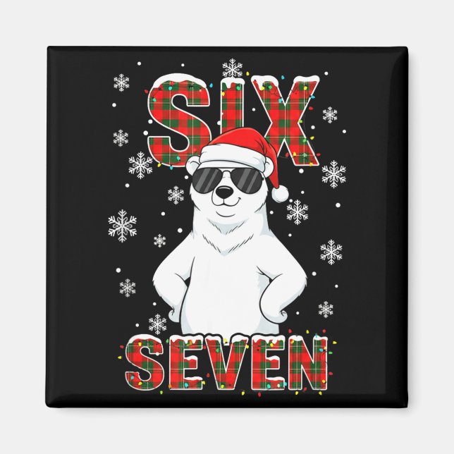 Imã Funny Six Seven Lar Bear Christmas 67 Santa Hat Wi (Frente)