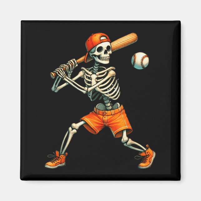 Imã Funny Skeleton Batting Baseball Halloween Boys Men (Frente)