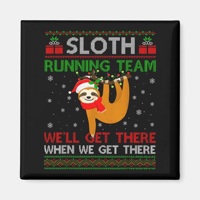 Imã Funny Sloth Running Team Xmas Lights Ugly Sloth Ch (Frente)
