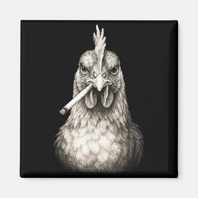 Imã Funny Smoking Chicken Cigarette Gen Z Meme Farm An (Frente)