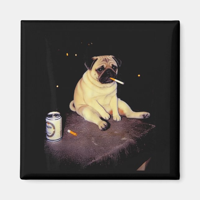 Imã Funny Smoking Dog Pug Meme  (Frente)
