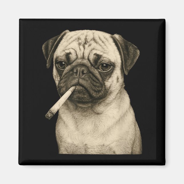 Imã Funny Smoking Pug Dog Cigarette Gen Z Meme Graphic (Frente)