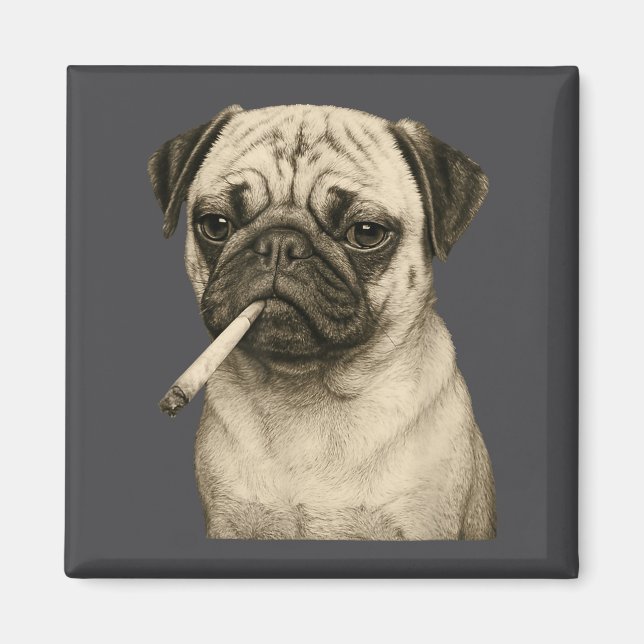 Imã Funny Smoking Pug Dog Cigarette Gen Z Meme Graphic (Frente)