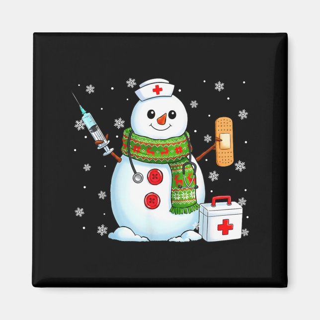 Imã Funny Snowman Nurse Pjs Pajamas Christmas Xmas Wom (Frente)