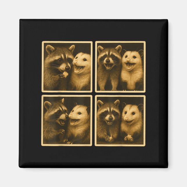 Imã Funny Ssum And Raccoon Photobooth Selfie Trash Fer (Frente)