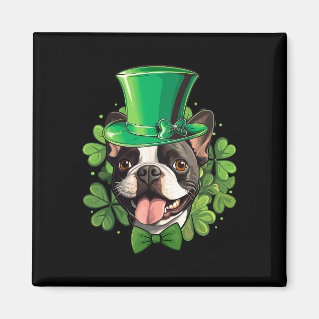 Imã Funny St Patricks Boston Terrier  (Frente)