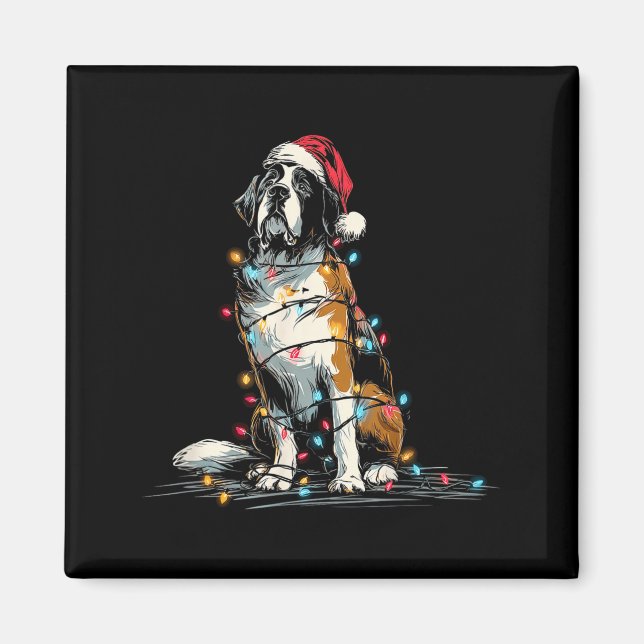 Imã Funny St. Saint Bernard Christmas Graphics Dog Lig (Frente)