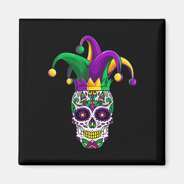 Imã Funny Sugar Skull Mardi Gras Party Roupa (Frente)