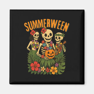 Imã Funny Summerween Skeletons Luau Party Halloween Be