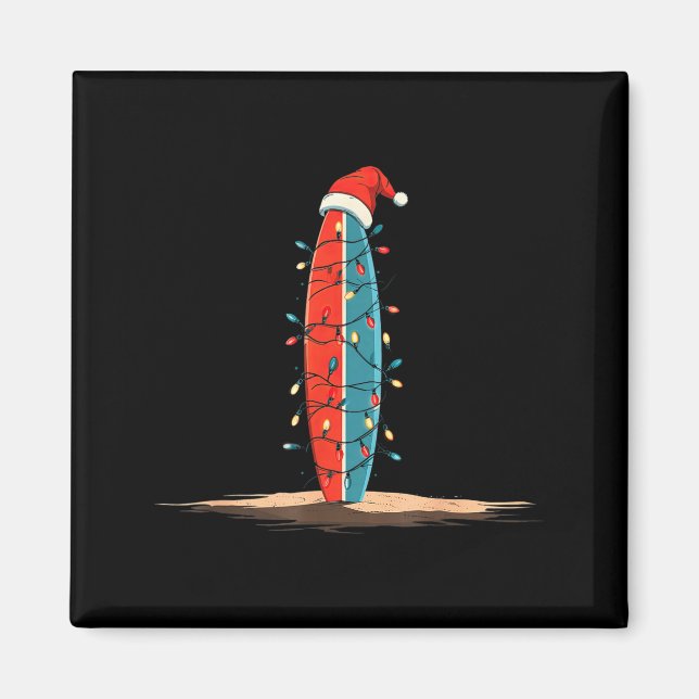 Imã Funny Surf Christmas Lights Lover Surfboard Surfin (Frente)