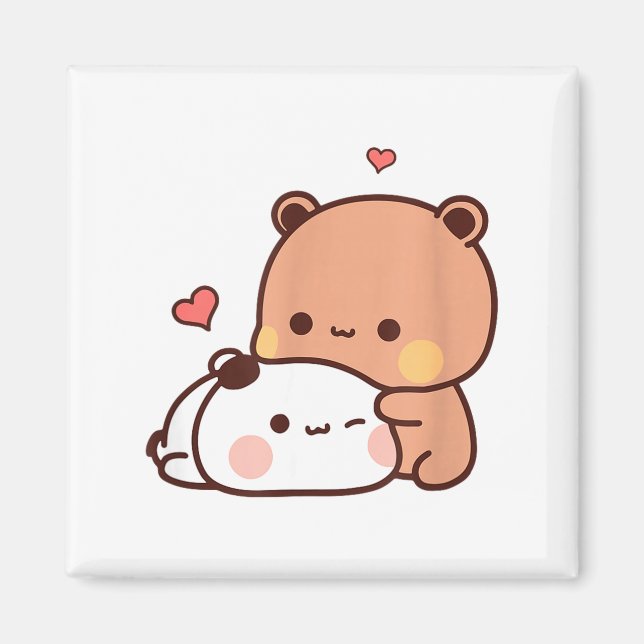 Imã Funny Sweet Kawaii Kp Bear Panda Hugging Couple Lo (Frente)