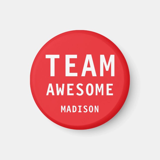 Imã Funny Team Awesome Bright Red Personalized Name (Frente)