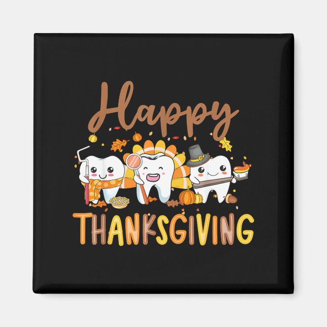 Imã Funny Teeth Thanksgiving Dentist Turkey Dental Squ (Frente)