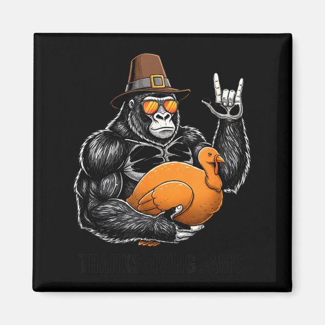 Imã Funny Thanksgiving Gorilla Holding Turkey Lgrim Ha (Frente)