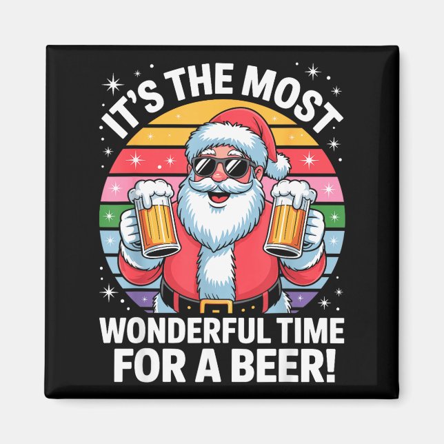 Imã Funny Time For A Beer Santa Christmas  (Frente)