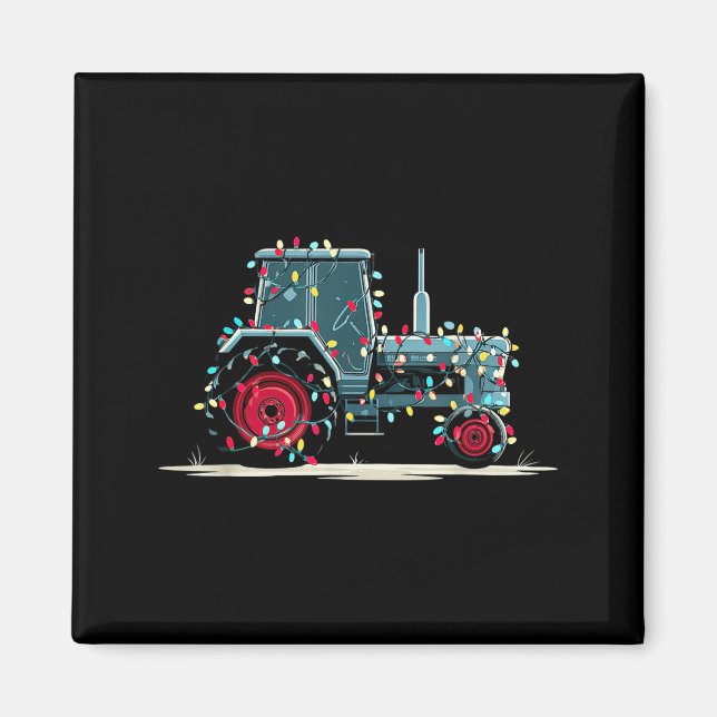 Imã Funny Tractor Christmas Graphics Lights Lover Farm (Frente)