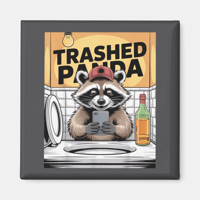 Imã Funny Trashed Panda Raccoon Gets Drunk  (Frente)