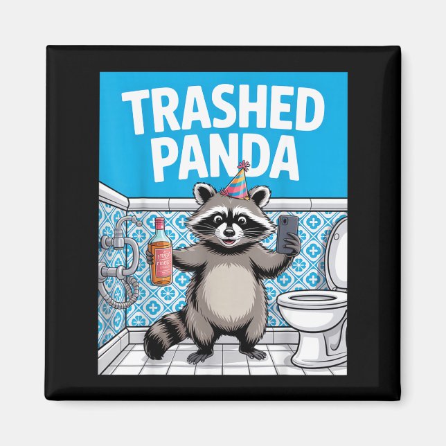 Imã Funny Trashed Panda Raccoon Gets Drunk  (Frente)